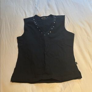 Chic Black V-Neck Tank Top with Stud Accents